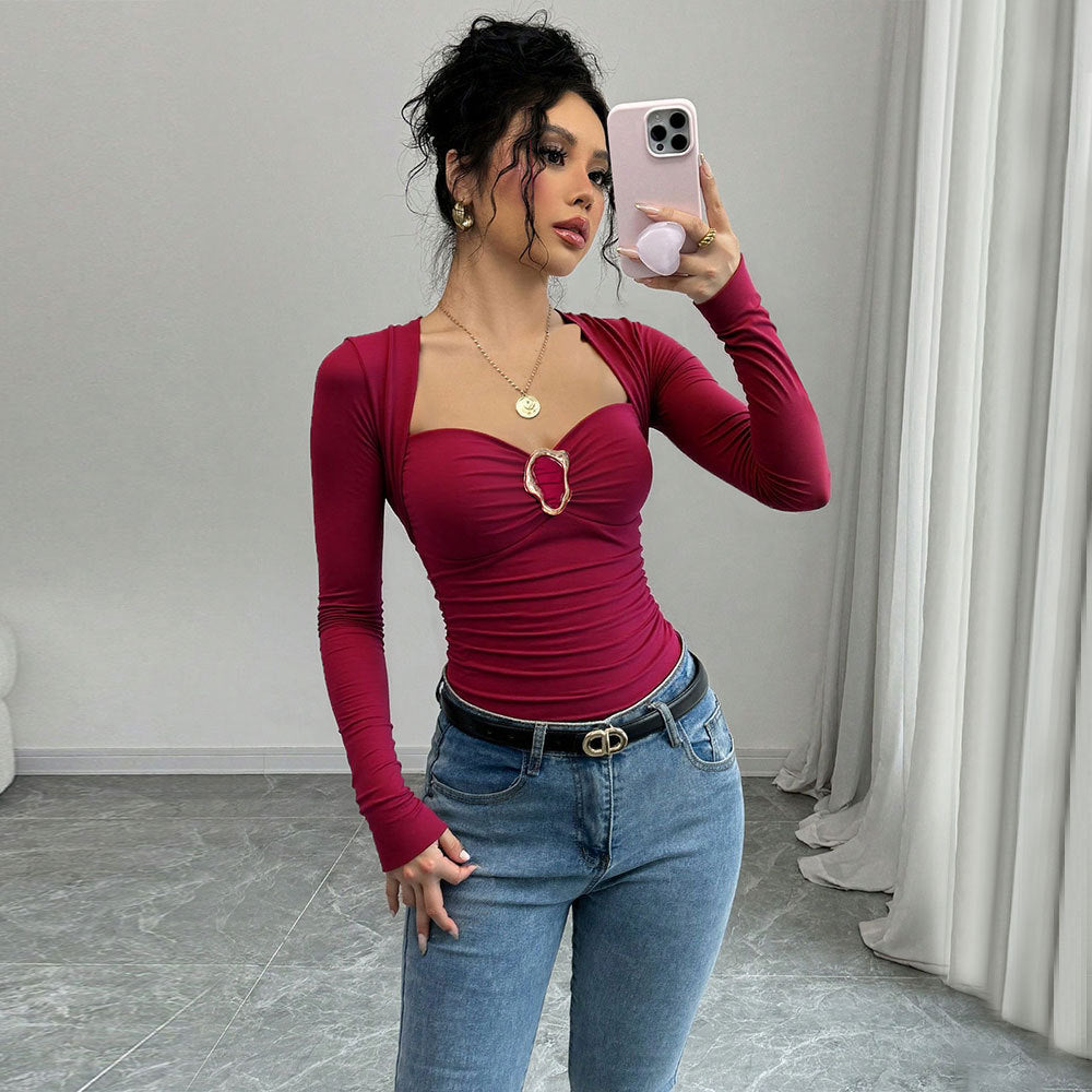 Damen figurbetonter Body mit elegantem Herz-Ausschnitt und Drapierungsdetails Drune