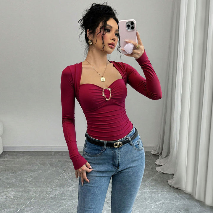 Damen figurbetonter Body mit elegantem Herz-Ausschnitt und Drapierungsdetails Drune
