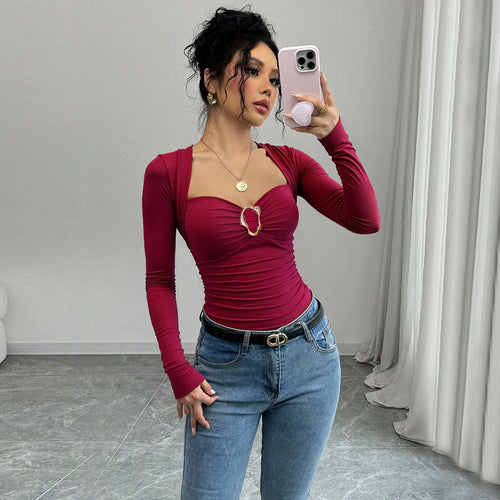 Damen figurbetonter Body mit elegantem Herz-Ausschnitt und Drapierungsdetails Drune