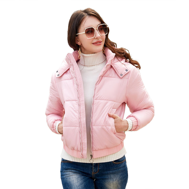 Damen glänzende Steppjacke mit abnehmbarer Kapuze Drune