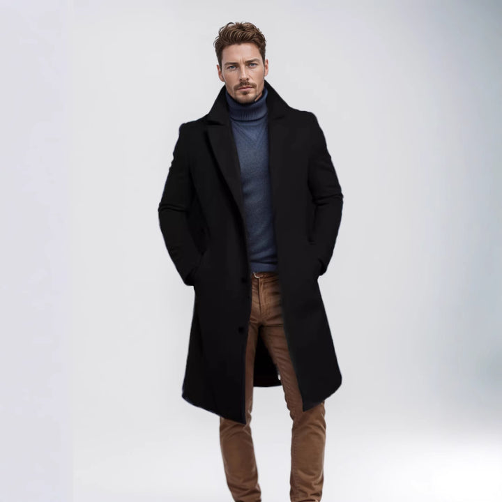 Herren nan langer Wollmixmantel mit Boucléstruktur, taillierter Silhouette und klassischem Revers Drune