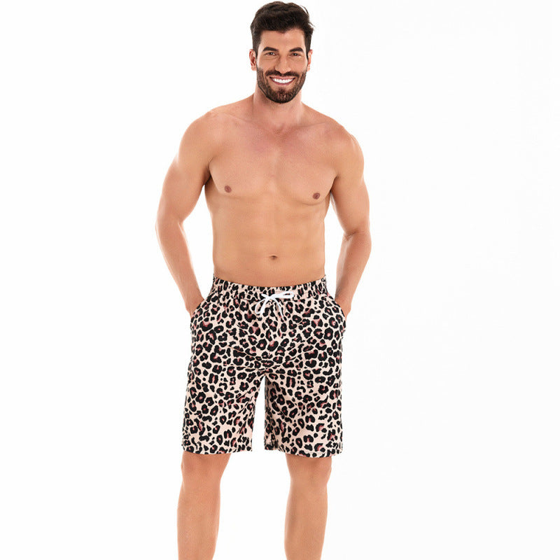 Herren Badeshorts im modernen Leopardenmuster mit verstellbarem Bund Drune