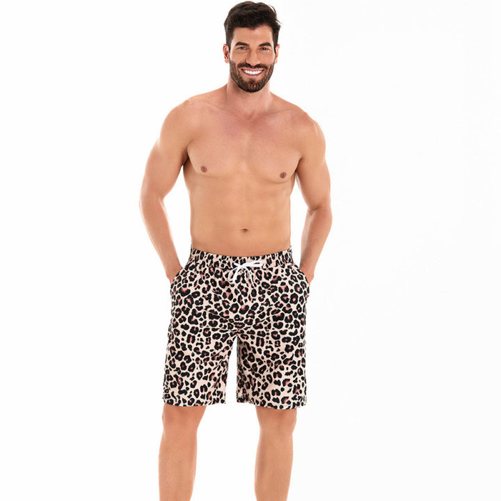 Herren Badeshorts im modernen Leopardenmuster mit verstellbarem Bund Drune
