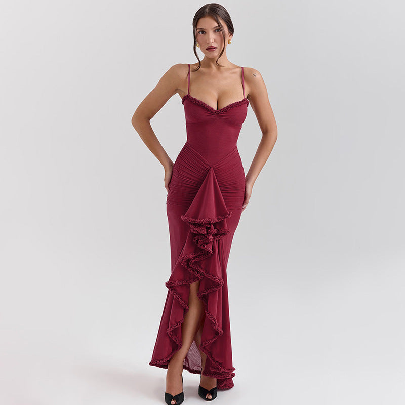 Damen Elegantes Maxikleid mit voluminösen Rüschen und figurformendem Schnitt Drune