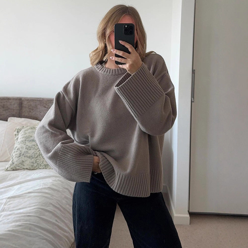 Damen Grobstrickpullover mit übergroßen Ärmeln Drune