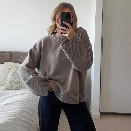 Damen Grobstrickpullover mit übergroßen Ärmeln Drune
