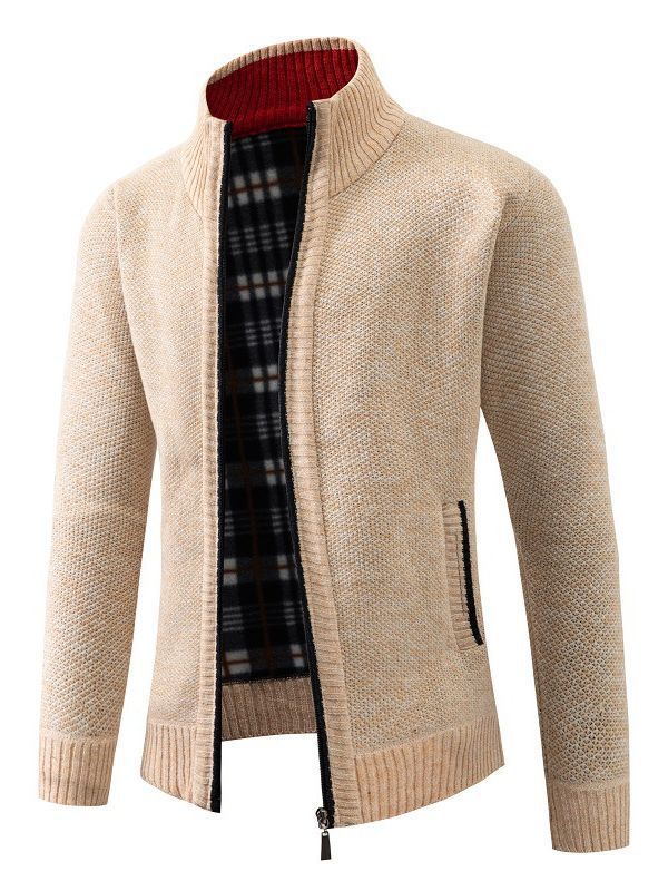Herren modische Strickjacke mit innovativer Struktur und warmem Futter Drune