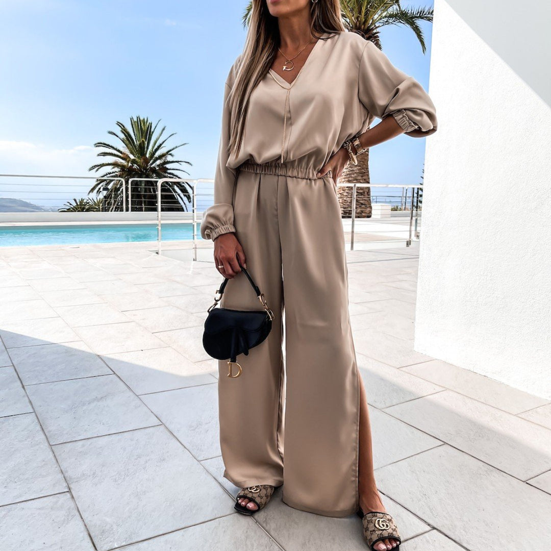 Damen Elegantes Jumpsuit mit dekorativen Seitenschlitzen Drune