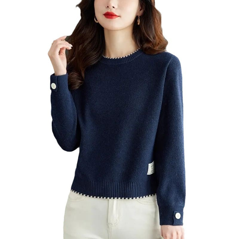 Damen eleganter Strickpullover mit feiner Ribstruktur und modischen Knöpfen Drune