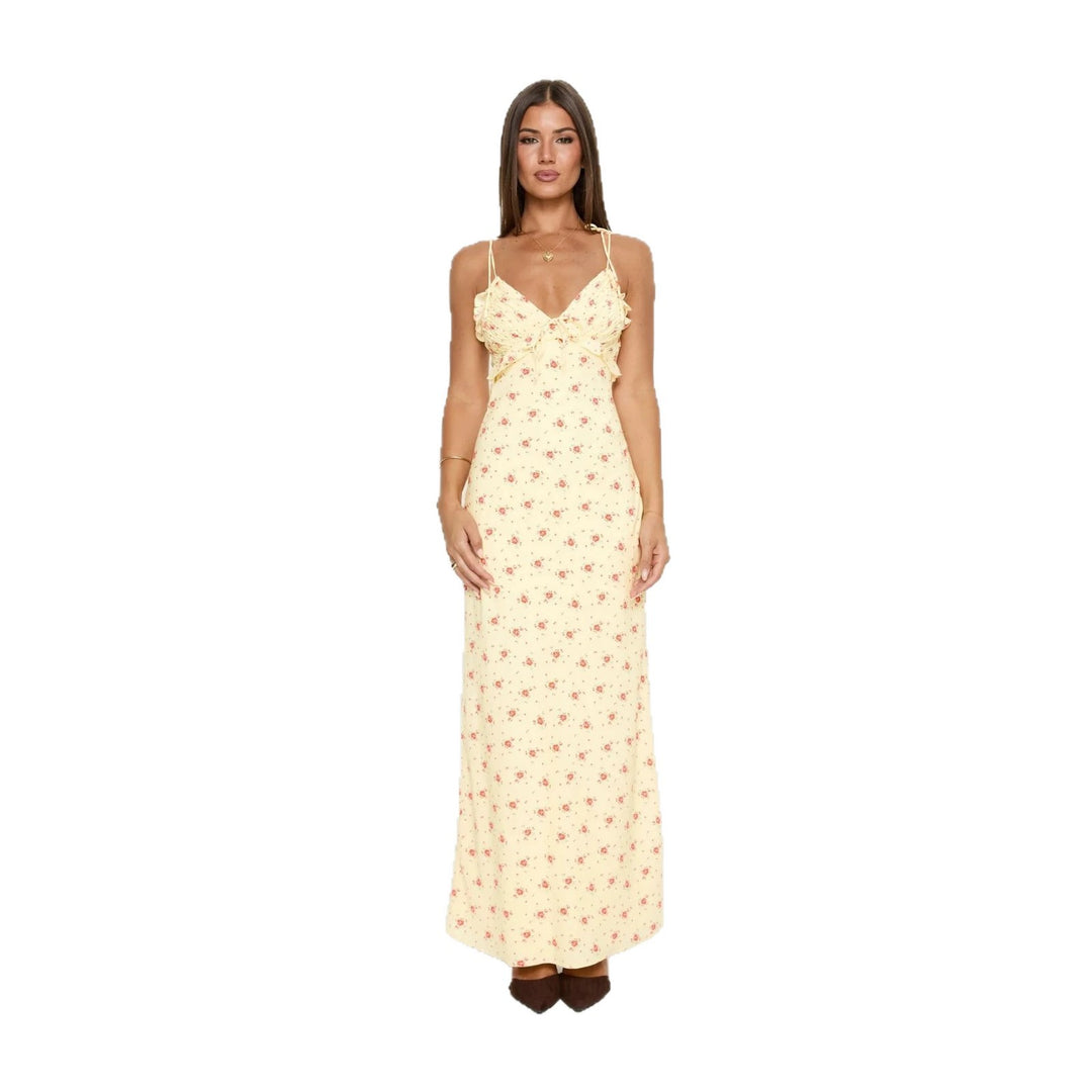 Damen Maxi-Kleid mit verspieltem Blumenmuster und verstellbaren Spaghetti-Trägern Drune