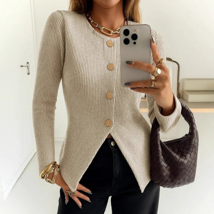 Damen elegantes Strickjacke mit dekorativen Knöpfen Drune