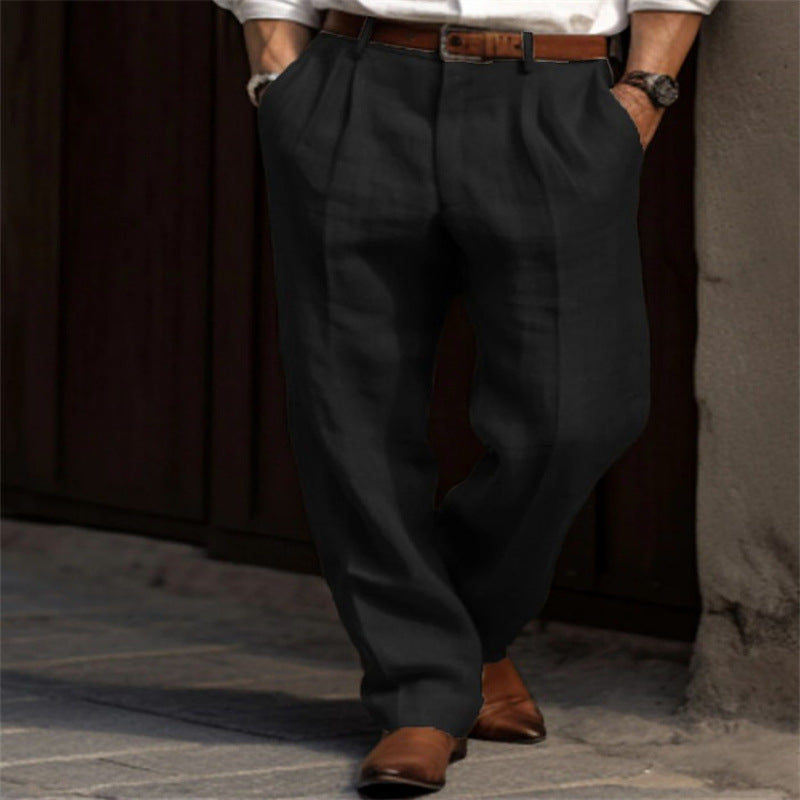 Herren elegante Leinenhose mit Falten und seitlichen Taschen Drune