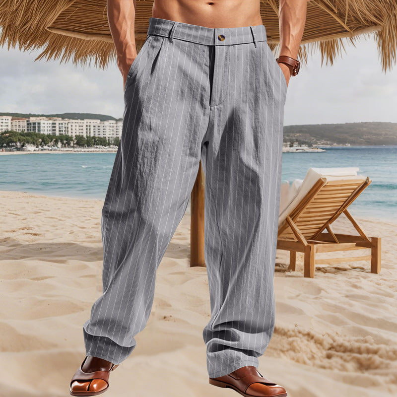 Herren lässige Strandhose mit komfortabler Passform und stilvollem Nadelstreifenmuster Drune