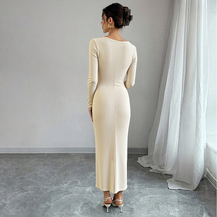 Damen Strick-Midikleid mit elegantem Wickeldesign und tiefem V-Ausschnitt Drune