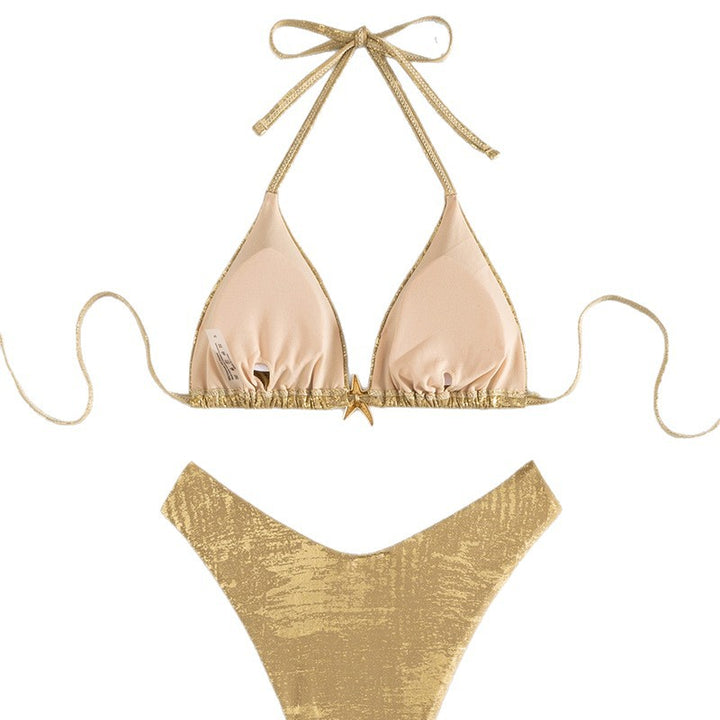 Damen Glänzendes Triangel-Bikini-Set mit verstellbaren Trägern Drune