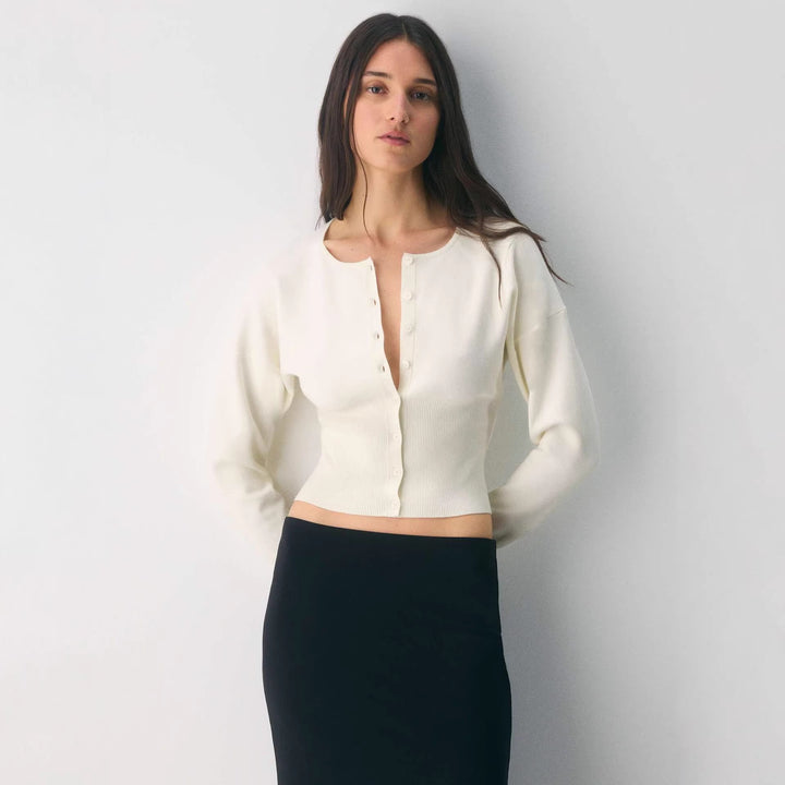 Damen modische, eng geschnittene Strickjacke mit Knopfleiste Drune