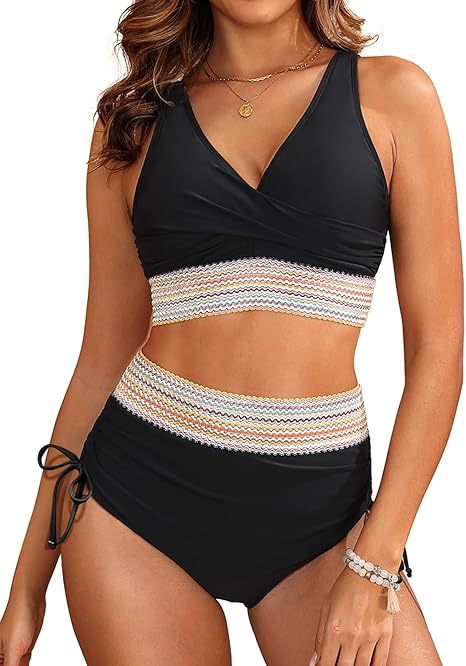 Damen Hochgeschnittener Bikini mit eleganter Wickeloptik und dekorativem Bund Drune