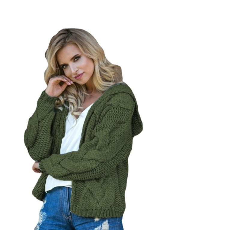 Damen Grobstrickjacke mit Kapuze und strukturiertem Zopfmuster Drune