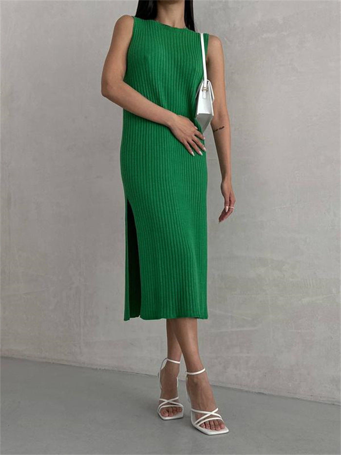 Damen elegantes, figurbetontes Strickkleid mit hohem Kragen und Rippstruktur Drune