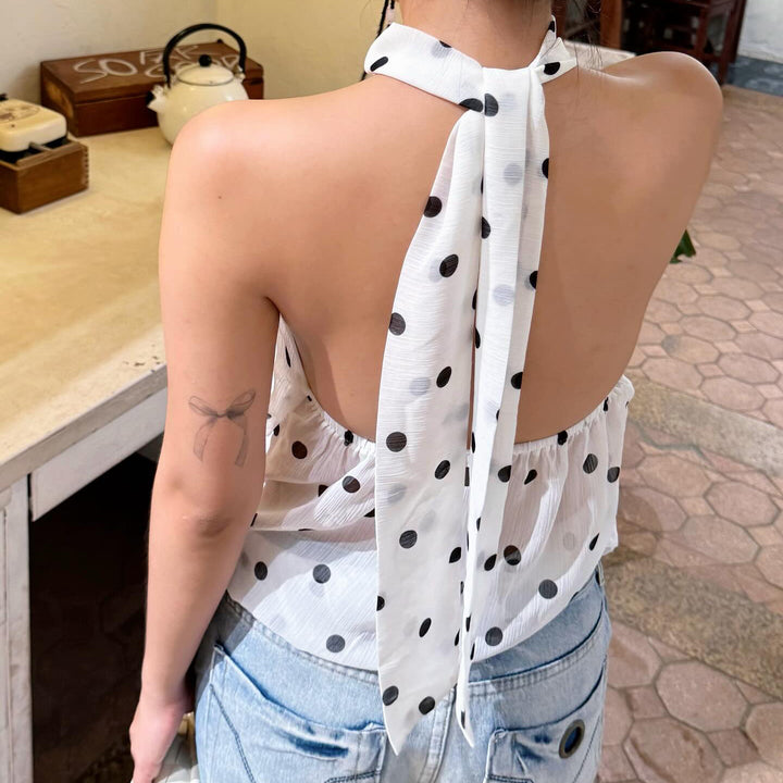 Damen Spaghetti-Trägertop mit modischem Punkten Design und Schleifenakzenten Drune