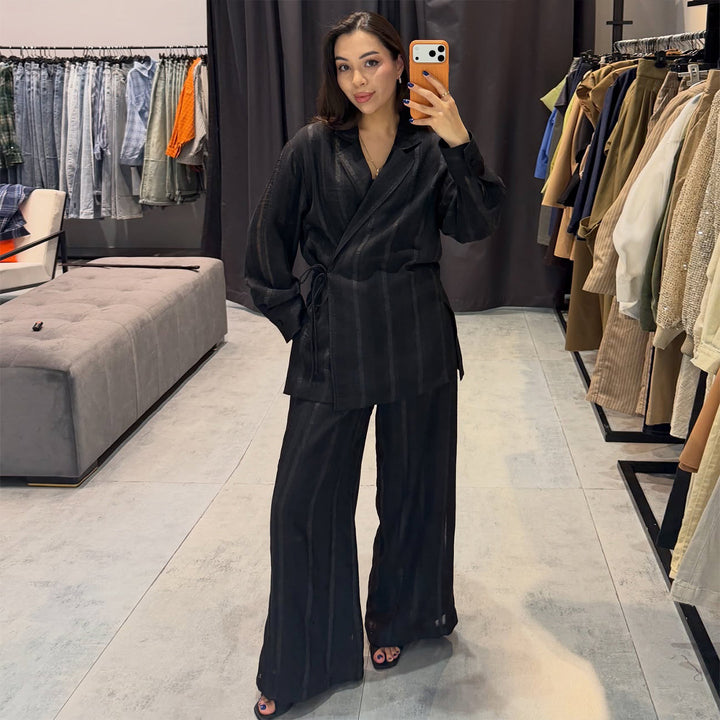 Damen Set aus stilvollem Overzised-Blazer und weit geschnittenen Hosen Drune