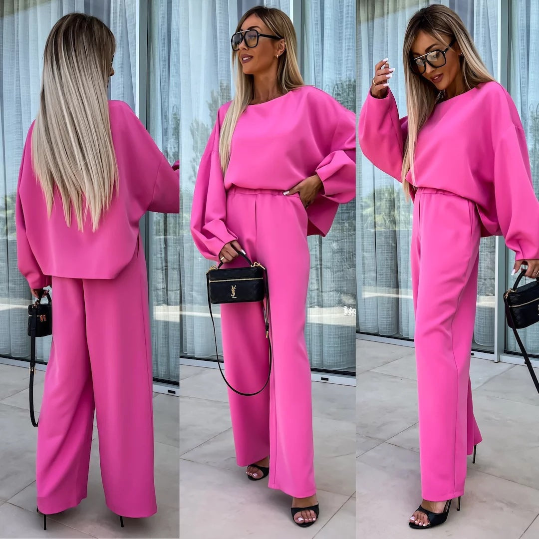 Damen elegantes Zweiteiler-Set mit weitem Schnitt und voluminösen Ärmeln Drune
