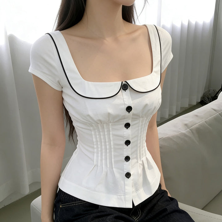 Damen tailliertes Blusenshirt mit schickem Kragen Drune