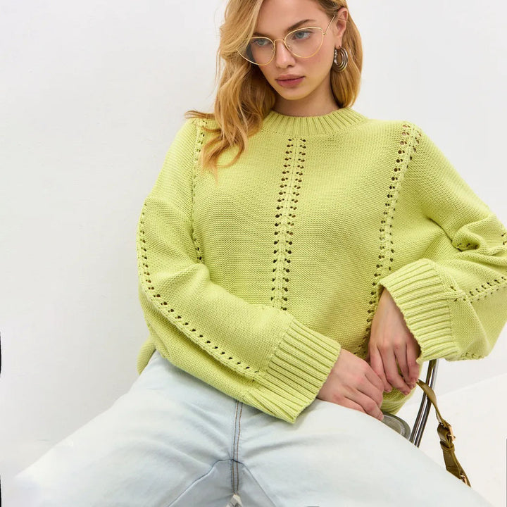 Damen Übergroßer Strickpullover mit luftiger Struktur und besonderen Details Drune