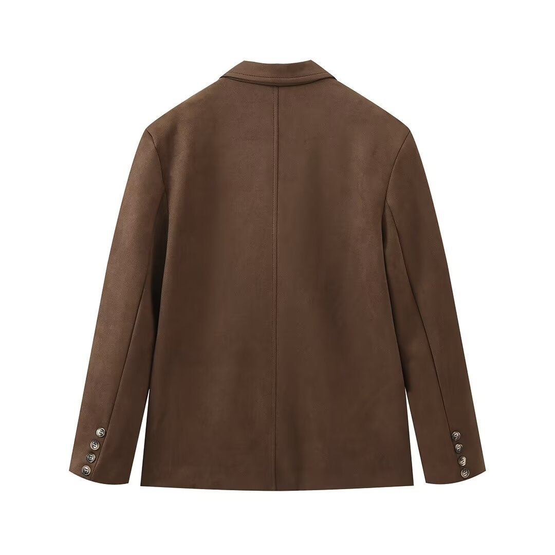 Damen elegante Kunstlederjacke mit aufgesetzten Taschen Drune