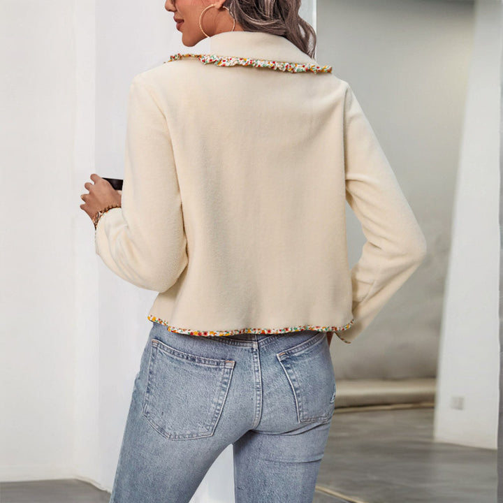 Damen lässige Jacke mit buntem Kragen und Knopfdetails Drune