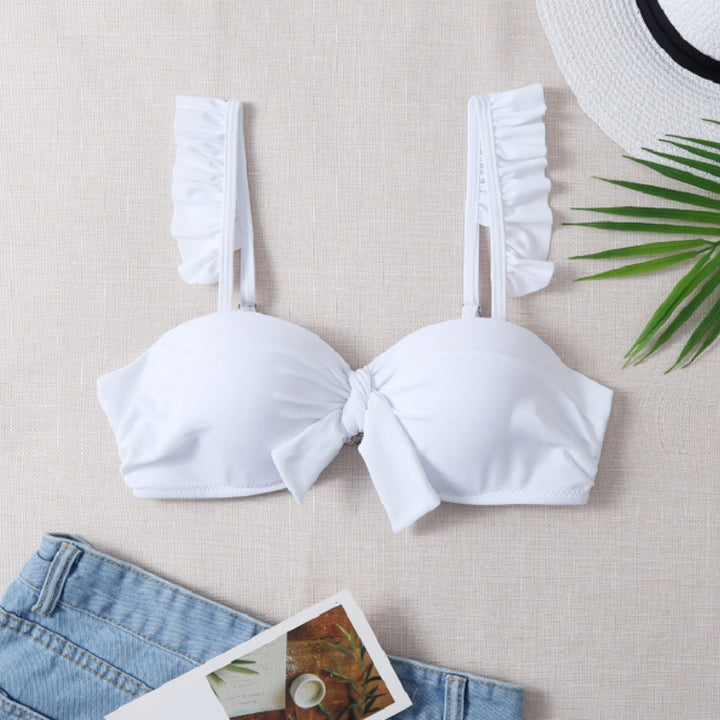 Damen Bikini-Oberteil mit gefransten Trägern und Knoten-Detail Drune