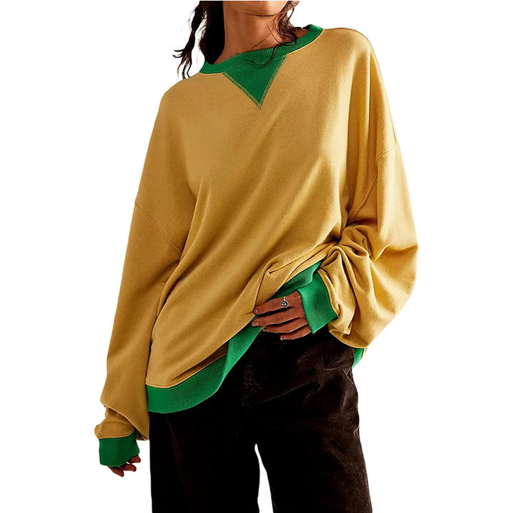 Damen lässiges Sweatshirt mit V-Ausschnitt und Kontrastbündchen Drune