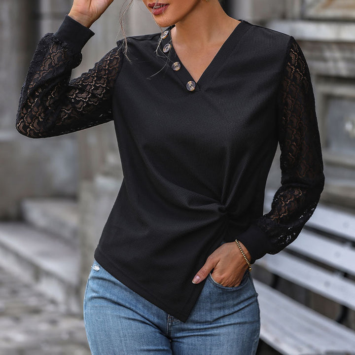 Damen Oberteil mit Spitze und Knopfdetails Drune