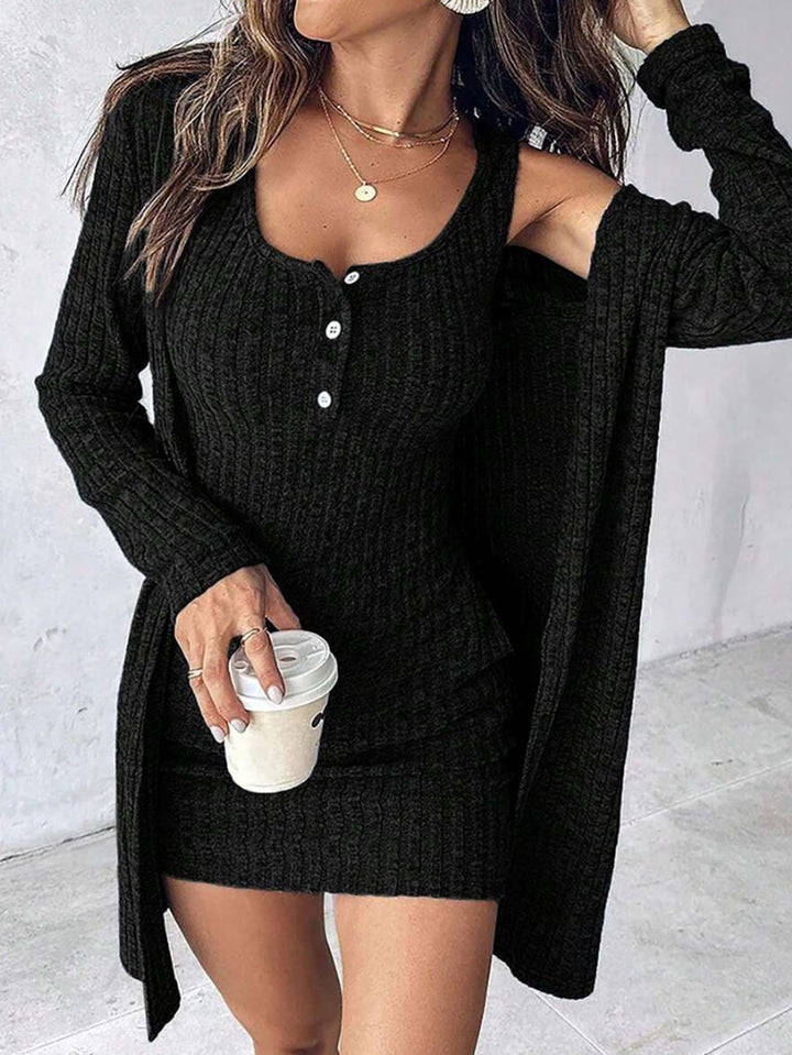 Damen Strickkleid mit offener Jacke Drune