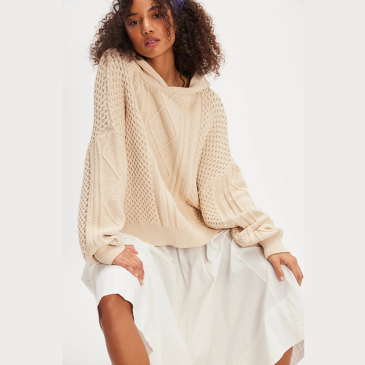 Damen Grobstrick-Hoodie mit stilvollem Zopfmuster Drune