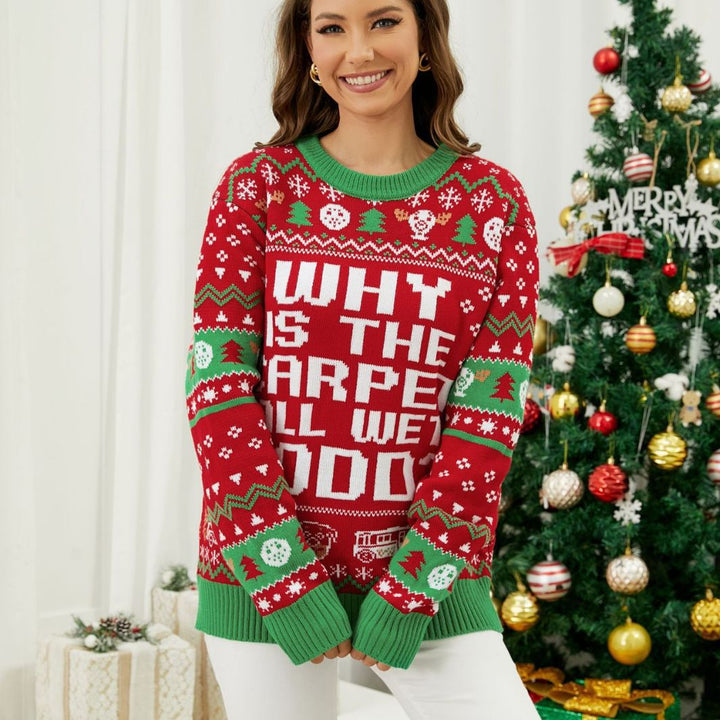 Damen Lustiger Weihnachtspullover mit auffälligem Schriftzug und festlichem Muster Drune