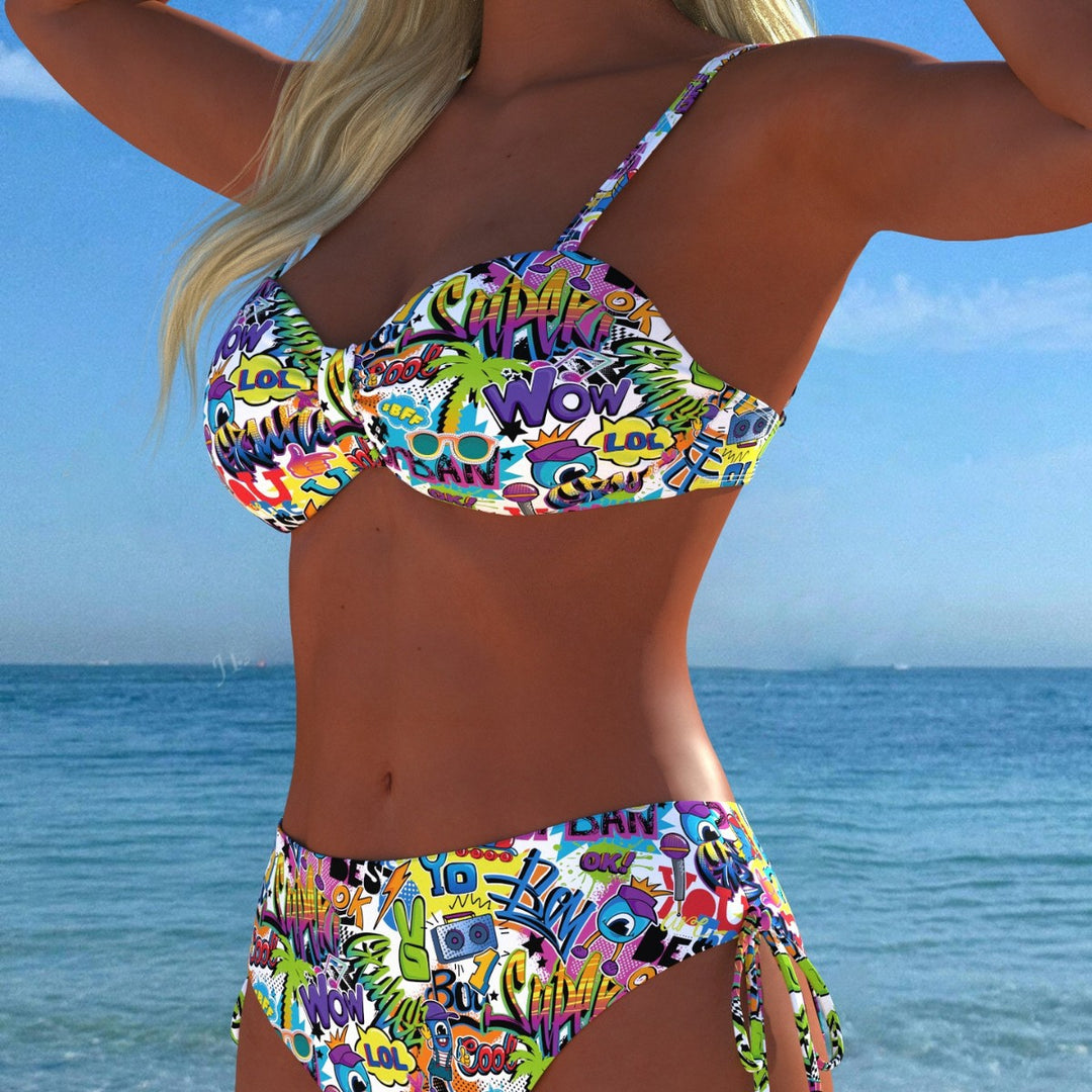 Damen Bandeau-Bikini mit hoch taillierten Höschen und lebhaftem Paisleymuster Drune