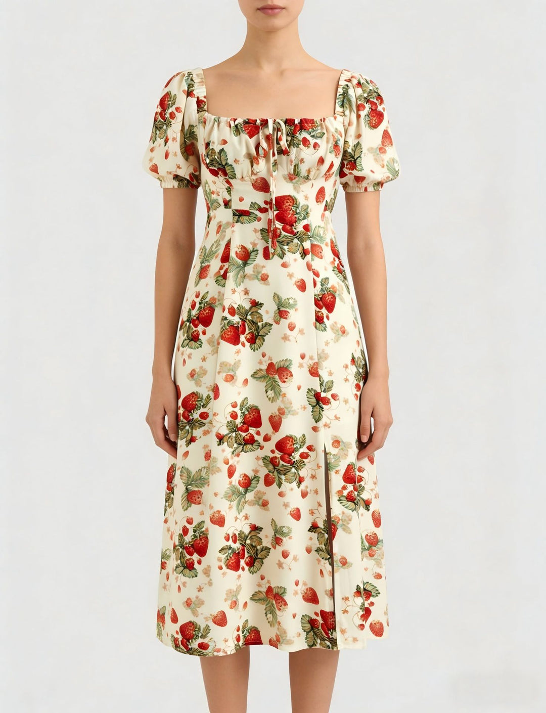 Damen Maxikleid mit pflanzlichem Muster und raffiniertem Schlitz Drune