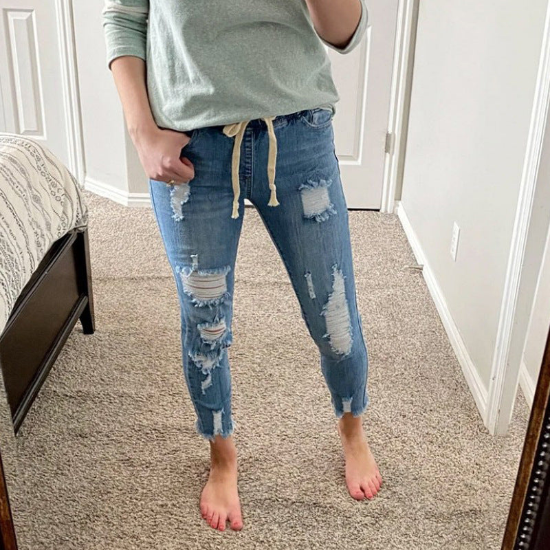 Damen Ripped Skinny Jeans mit trendigen Zerrungen und lockerer Passform Drune