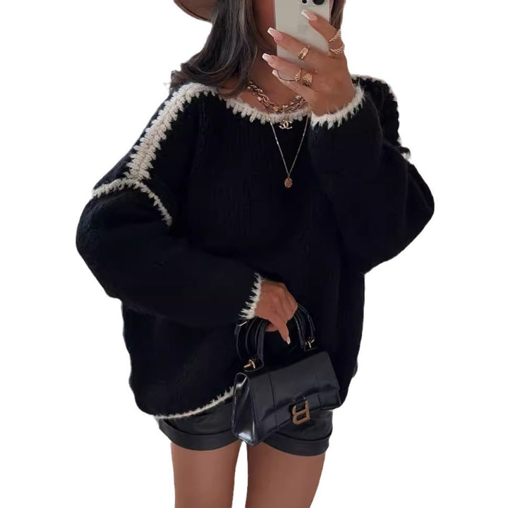 Damen lässiger Oversized Strickpullover mit kontrastierenden Akzenten Drune