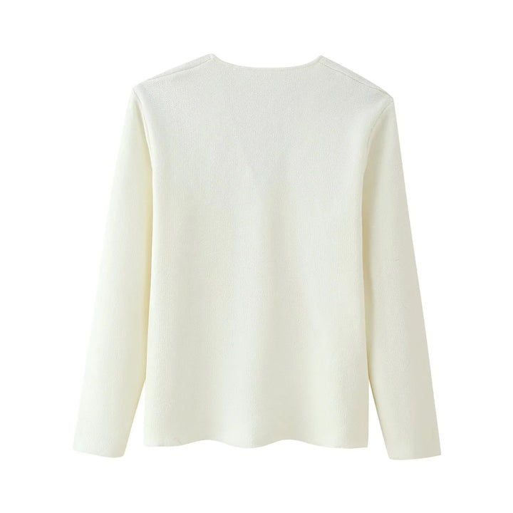 Damen elegante Strickjacke mit V-Ausschnitt und dekorativem Knopf Drune