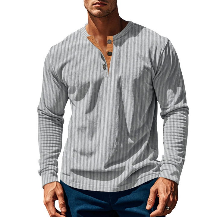 Herren nan geripptes Henley-Longsleeve mit Stehkragen, verdeckter Knopfleiste und relaxed Fit Drune