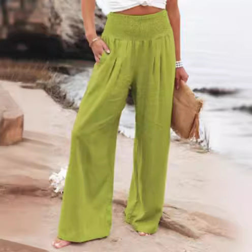 Damen Luftige Leinenhose mit elastischem Bund und Weitschnitt Drune