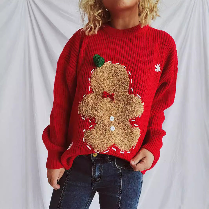 Damen festlicher Pullover mit weihnachtlichem Keksdesign Drune