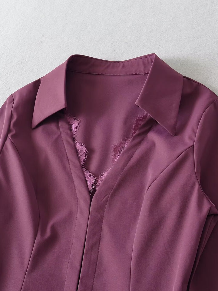 Damen figurbetonte Blazerjacke mit Spitzenbesatz Drune