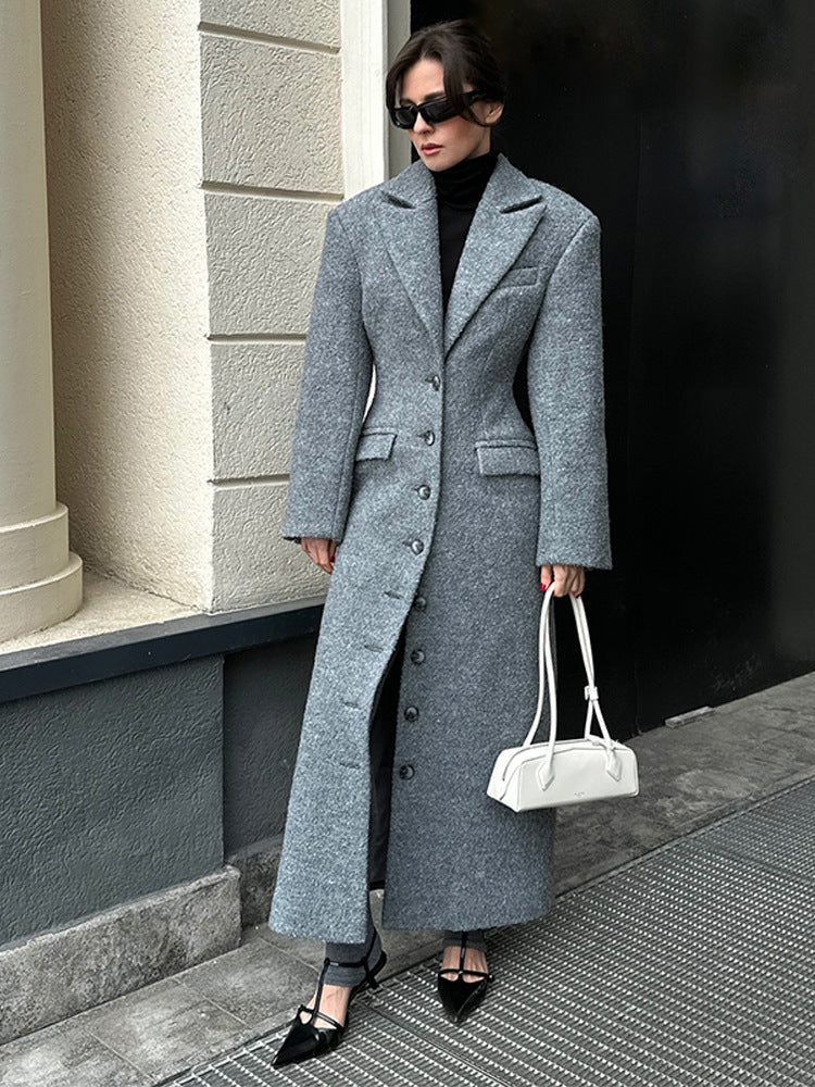 Damen eleganter Wollmantel mit strukturiertem Design und praktischen Taschen Drune
