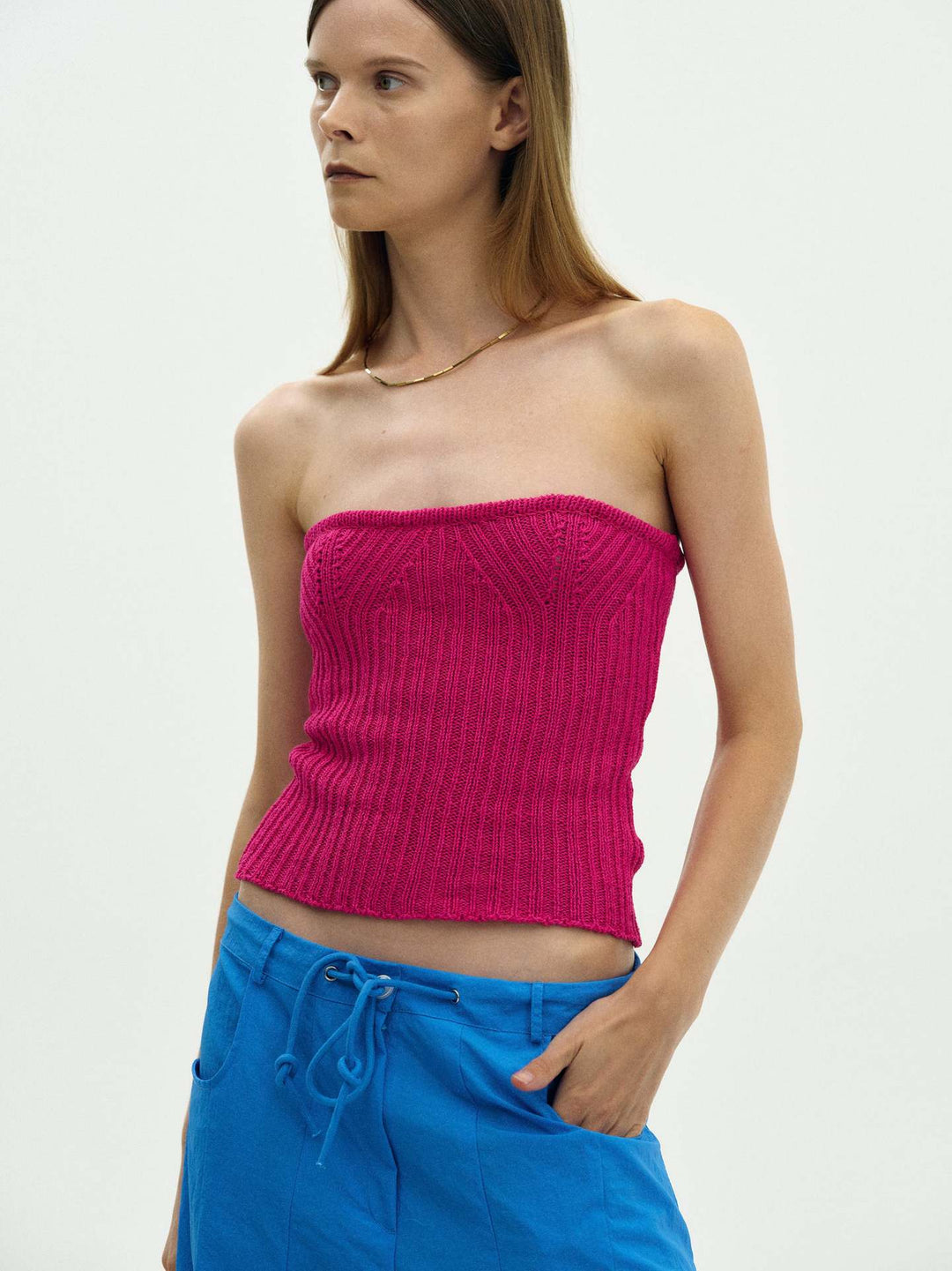Damen Rippstrick-Bandeau-Top Drune