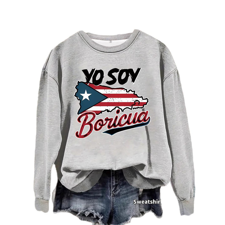 Damen Sweatshirt mit kreativem Puerto Rico Design und lässigem Schnitt Drune