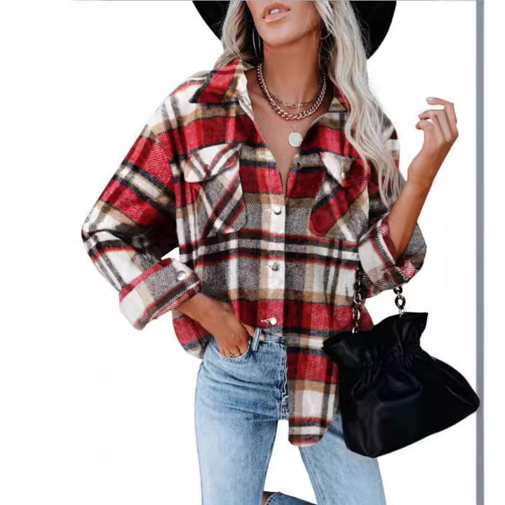 Damen Karierte Flanellbluse mit praktischen Brusttaschen und lässigem Schnitt Drune