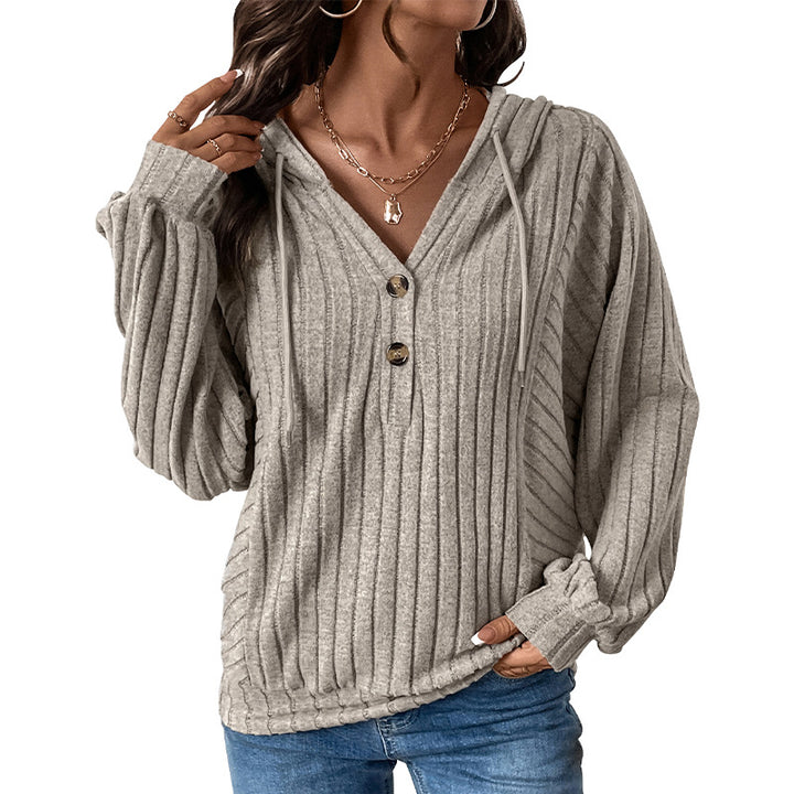Damen lässiger Kapuzenpullover mit strukturiertem Rippenmuster Drune